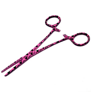 Hemostat Forceps 5.5" (14cm) Straight Serrated Jaws, Stainless Steel, Pink Paws