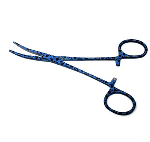 Hemostat Forceps 5.5" (14cm) Curved Serrated Jaws, Stainless Steel, Blue Paws