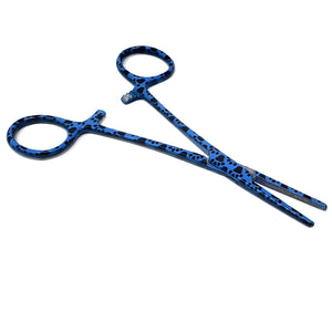 Hemostat Forceps 5.5" (14cm) Straight Serrated Jaws, Stainless Steel, Blue Paws