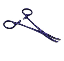 Load image into Gallery viewer, Hemostat Forceps 5.5&quot; (14cm) Curved Serrated Jaws, Stainless Steel, Purple Paws
