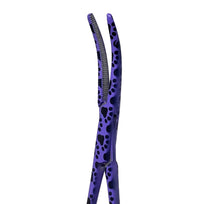 Load image into Gallery viewer, Hemostat Forceps 5.5&quot; (14cm) Curved Serrated Jaws, Stainless Steel, Purple Paws
