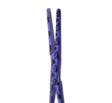 Load image into Gallery viewer, Hemostat Forceps 5.5&quot; (14cm) Straight Serrated Jaws, Stainless Steel, Purple Paws

