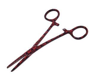 Hemostat Forceps 5.5" (14cm) Straight Serrated Jaws, Stainless Steel, Red Paws