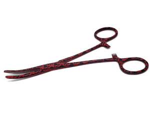 Hemostat Forceps 5.5" (14cm) Curved Serrated Jaws, Stainless Steel, Red Paws