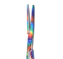 Load image into Gallery viewer, Hemostat Forceps 5.5&quot; (14cm) Straight Serrated Jaws, Stainless Steel, Tie Dye Pattern
