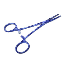 Load image into Gallery viewer, Hemostat Forceps 5.5&quot; (14cm) Straight Serrated Jaws, Stainless Steel, Purple Plaids
