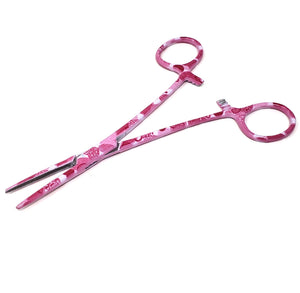 Hemostat Forceps 5.5" (14cm) Straight Serrated Jaws, Stainless Steel, Pink Hearts