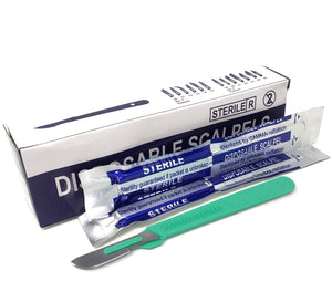 Disposable Scalpels #21, 10/bx Carbon Steel Blades, Plastic Handle