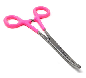 Pink PVC Vinyl Grip Handle Hemostat Forceps Curved Serrated 6"