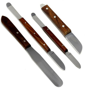 4 Pcs Stainless Steel Lab Spatulas Wooden Handle Mixing Sampling Set