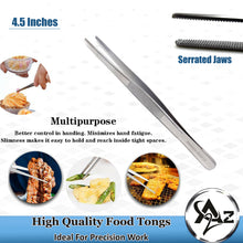 Load image into Gallery viewer, Kitchen Tweezers Stainless Steel Food Tongs Straight Serrated Tips 4.5&quot; (11cm) Tweezers for Home &amp; Commercial Kitchens
