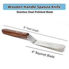 Load image into Gallery viewer, Stainless Steel Lab Spatula with Wooden Handle, 4&quot; Offset Bayonet Blade, 8&quot; Total Length
