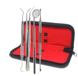 Dental Tools Set Teeth Cleaning Tooth Pick Probe Tartar Remover Plaque Scaler Mirror Tweezers Oral Care Kit 4 Pcs in a Case