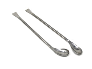 Set of 2 Stainless Steel Double Ended Square & Angled Right Left Spoon Sampler Lab Spatula , 7" Length
