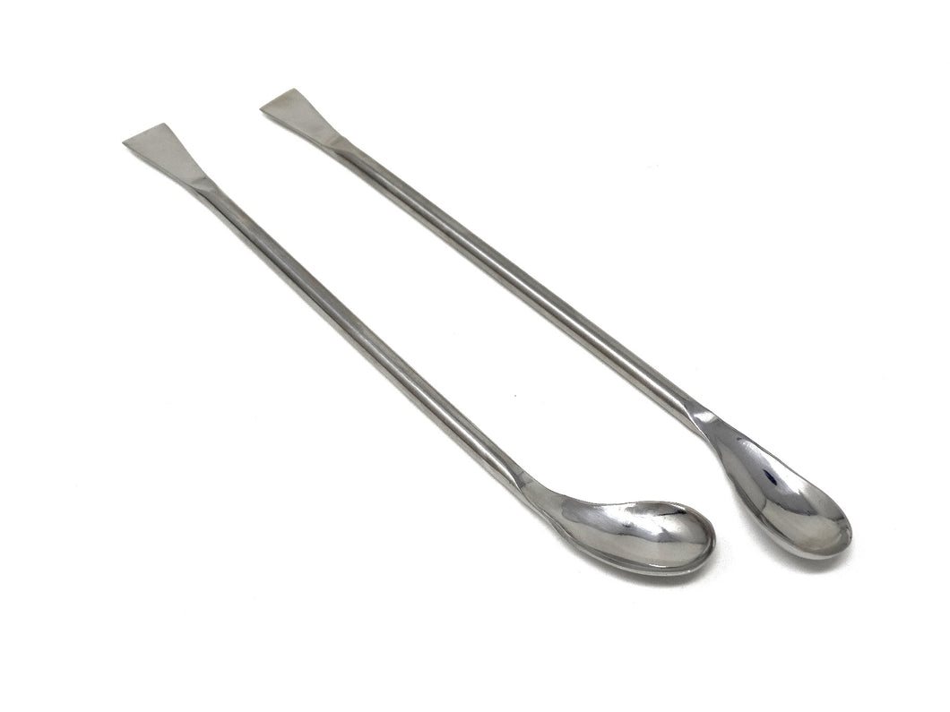 Set of 2 Stainless Steel Double Ended Square & Angled Right Left Spoon Sampler Lab Spatula , 7