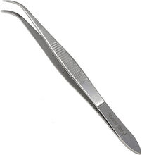 Load image into Gallery viewer, Iris Eye Dressing Dissecting Forceps 4&quot; Fine Point Half Curved Serrated Tips
