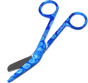 Stainless Steel 5.5" Bandage Lister Scissors for Nurses & Students Gift, Blue Rose