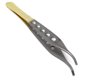 Adson Brown Tissue 9x9teeth Forceps 6", Curved, Gold Handle