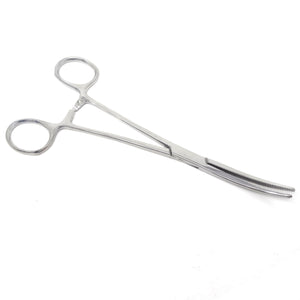Pet Ear Hair Pulling Serrated Ratchet Forceps, Stainless Steel Grooming Tool, Silver 6.25" Curved