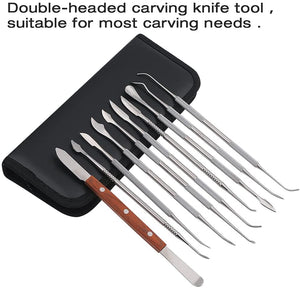 10 Pcs Dental Wax Carving Carvers Tools Stainless Steel Set Sculpture Chisel Double-Ended Pottery and Polymer Clay Tools and Carrying Case