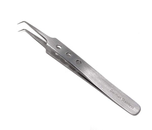 Stainless Steel 3D 5D 6D Volume False Eyelash Extension Tweezers A Type Right Angled 90 Degree, Fenestrated Handle, Fine Point, Premium Quality