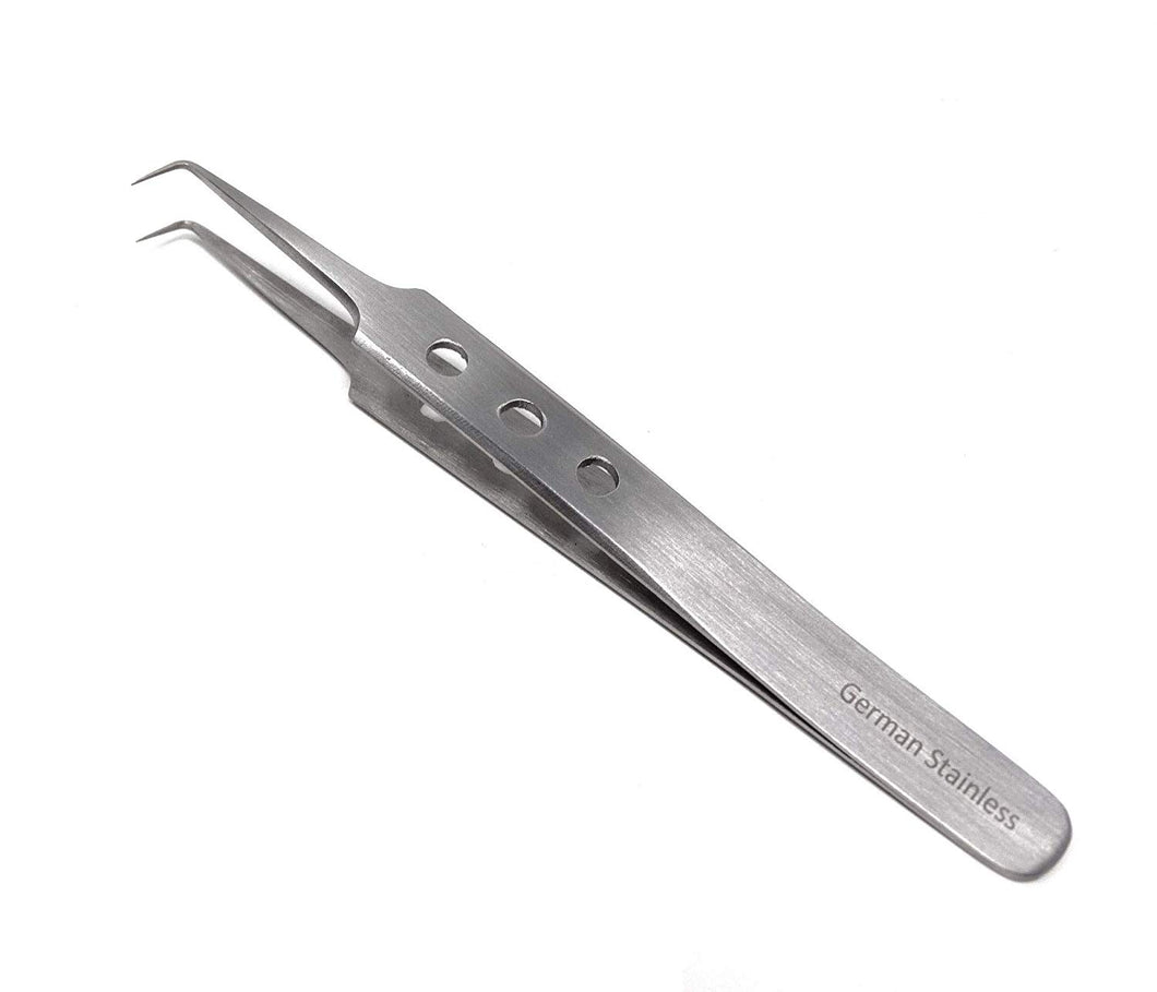 Stainless Steel 3D 5D 6D Volume False Eyelash Extension Tweezers A Type Right Angled 90 Degree, Fenestrated Handle, Fine Point, Premium Quality