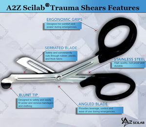 250 Pcs Trauma Paramedic EMT Shears Scissors 7.25"- Premium Quality Stainless Steel, Anti Rust Thick Blades & Comfort Finger Rings - Ideal GIFT For EMT, Nurses , doctors, Firefighter and more (BLACK)