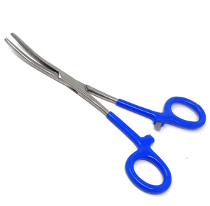 Pet Hair Pulling Serrated Ratchet Forceps, Stainless Steel Grooming Tool, Blue Vinyl Grip 6" Crv