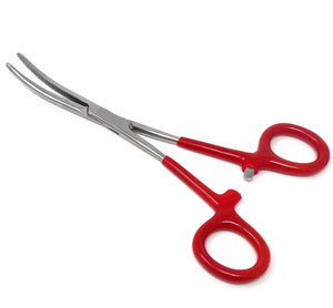 Pet Hair Pulling Serrated Ratchet Forceps, Stainless Steel Grooming Tool, Red Vinyl Grip 6" CRV