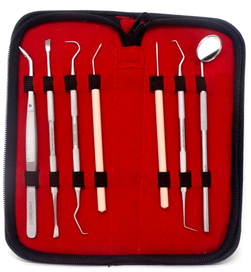 Professional Dental Tools Kit, 7 PCS Teeth Cleaning Tools Set, Oral Care Kit with Tooth Pick, Dental Mirror, Tartar Scraper, Dental Probe, Dental Scaler, Dental Tweezer for Personal & Pet Oral Care Use