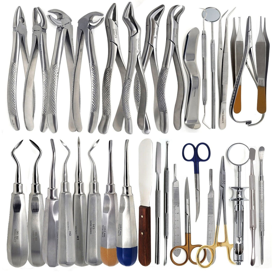 74 Pcs Oral Dental Surgery Extracting Elevators Forceps Instrument Kit Comprehensive Set