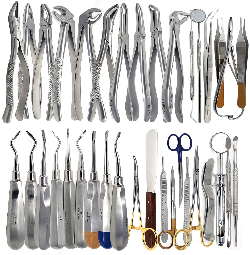 76 Pcs Oral Dental Surgery Extracting Elevators Forceps Instrument Kit Comprehensive Set