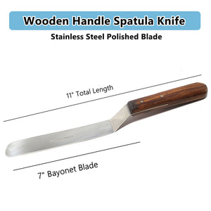 Stainless Steel Lab Spatula with Wooden Handle, 7" Offset Bayonet Blade, 11" Total Length