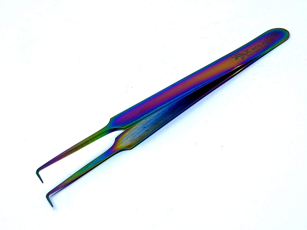 Stainless Steel Watch & Jewelery Repair Tweezers Right Angle 90 Degree Forceps, Fine Point, Multi Rainbow Color, Premium Quality