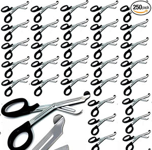 250 Pcs Trauma Paramedic EMT Shears Scissors 7.25"- Premium Quality Stainless Steel, Anti Rust Thick Blades & Comfort Finger Rings - Ideal GIFT For EMT, Nurses , doctors, Firefighter and more (BLACK)