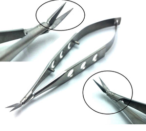 Vannas Micro Small Blade Stitch Scissors Angled Forward, 4'', Fenestrated
