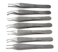 Load image into Gallery viewer, Set of 7 Assorted Adson Forceps Stainless Steel 4.75" Straight + Angled Dissecting Tweezers
