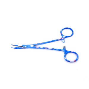 Pet Ear Hair Pulling Serrated Ratchet Forceps, Stainless Steel Grooming Tool, Blue Dew Drops 5.5"CRV