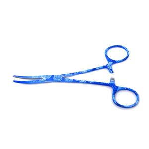 Pet Ear Hair Pulling Serrated Ratchet Forceps, Stainless Steel Grooming Tool, Blue Rose 5.5" CRV