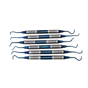 6 Pcs Hollow Handle Sickle Scalers Set Blue Titanium Double Ended Stainless Steel Dental Instruments