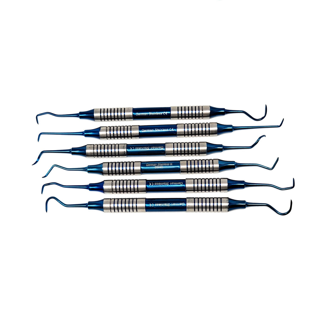 6 Pcs Hollow Handle Sickle Scalers Set Blue Titanium Double Ended Stainless Steel Dental Instruments
