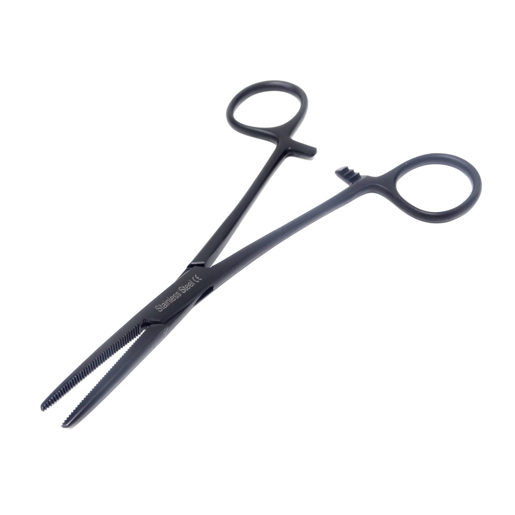 Pet Ear Hair Pulling Serrated Ratchet Forceps, Stainless Steel Grooming Tool, Black 5.5