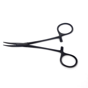 Pet Ear Hair Pulling Serrated Ratchet Forceps, Stainless Steel Grooming Tool, Black 5" Curved