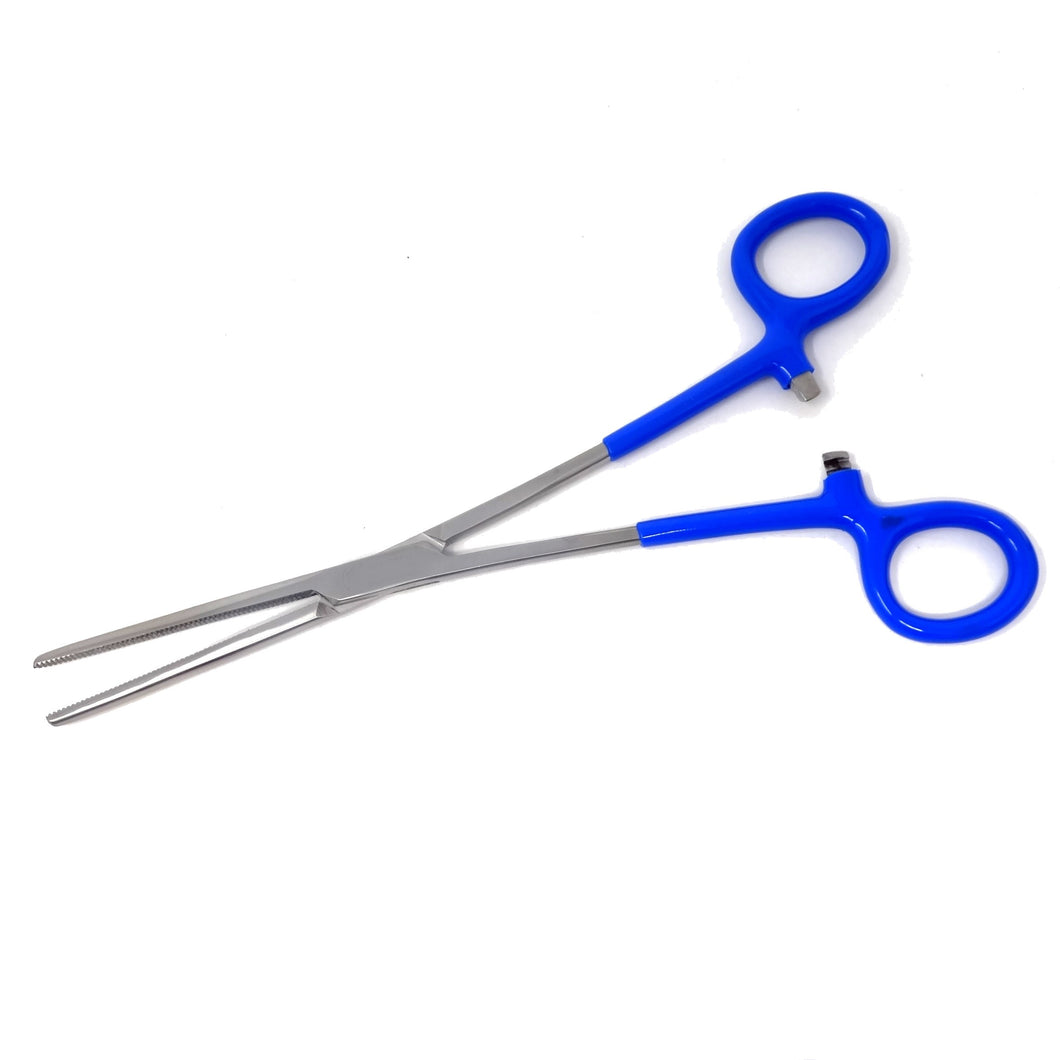 Pet Hair Pulling Serrated Ratchet Forceps, Stainless Steel Grooming Tool, Blue Vinyl Grip 8