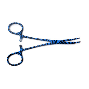 Pet Ear Hair Pulling Serrated Ratchet Forceps, Stainless Steel Grooming Tool, Blue Swirls 5.5" CRV
