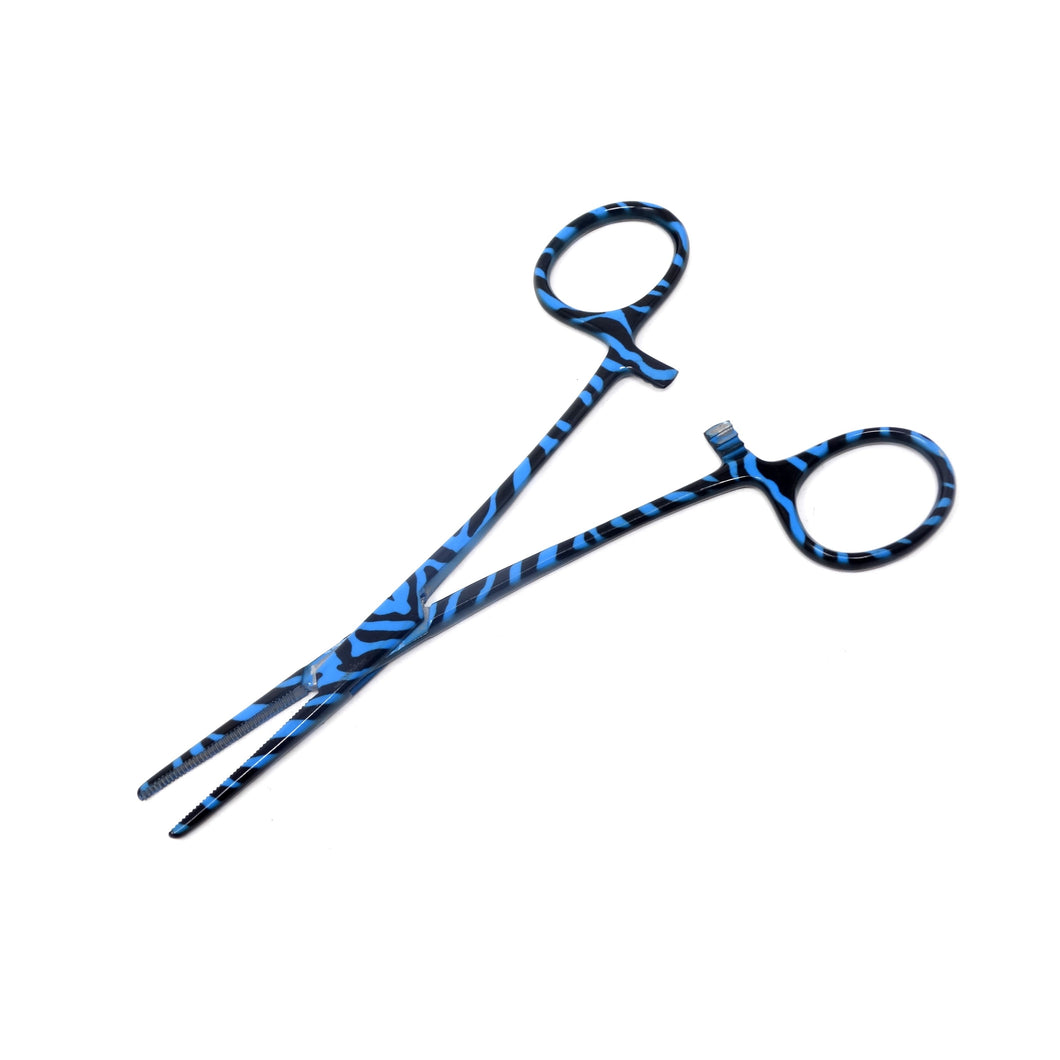 Pet Ear Hair Pulling Serrated Ratchet Forceps, Stainless Steel Grooming Tool, Blue Swirls 5.5