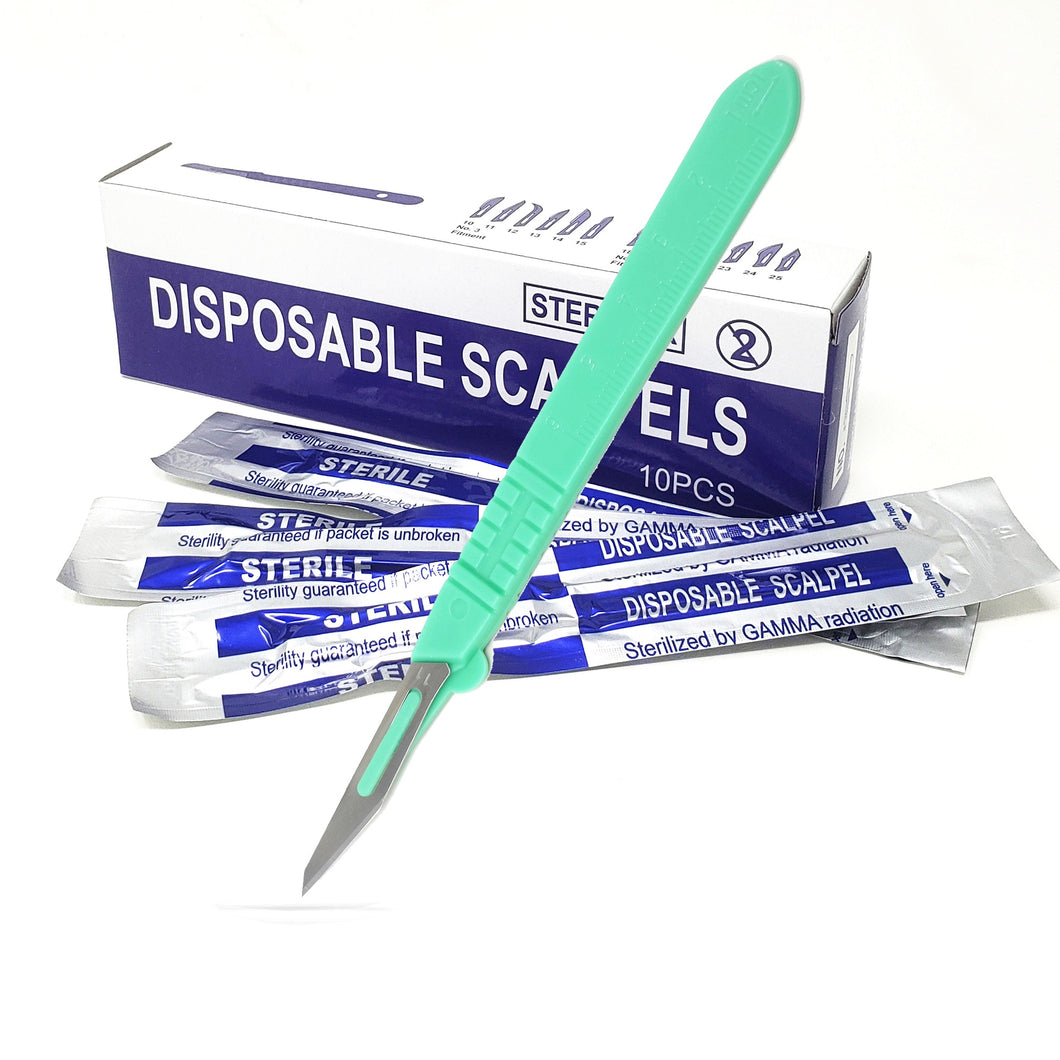 Disposable Scalpels #11, 10/bx Carbon Steel Blades, Plastic Handle