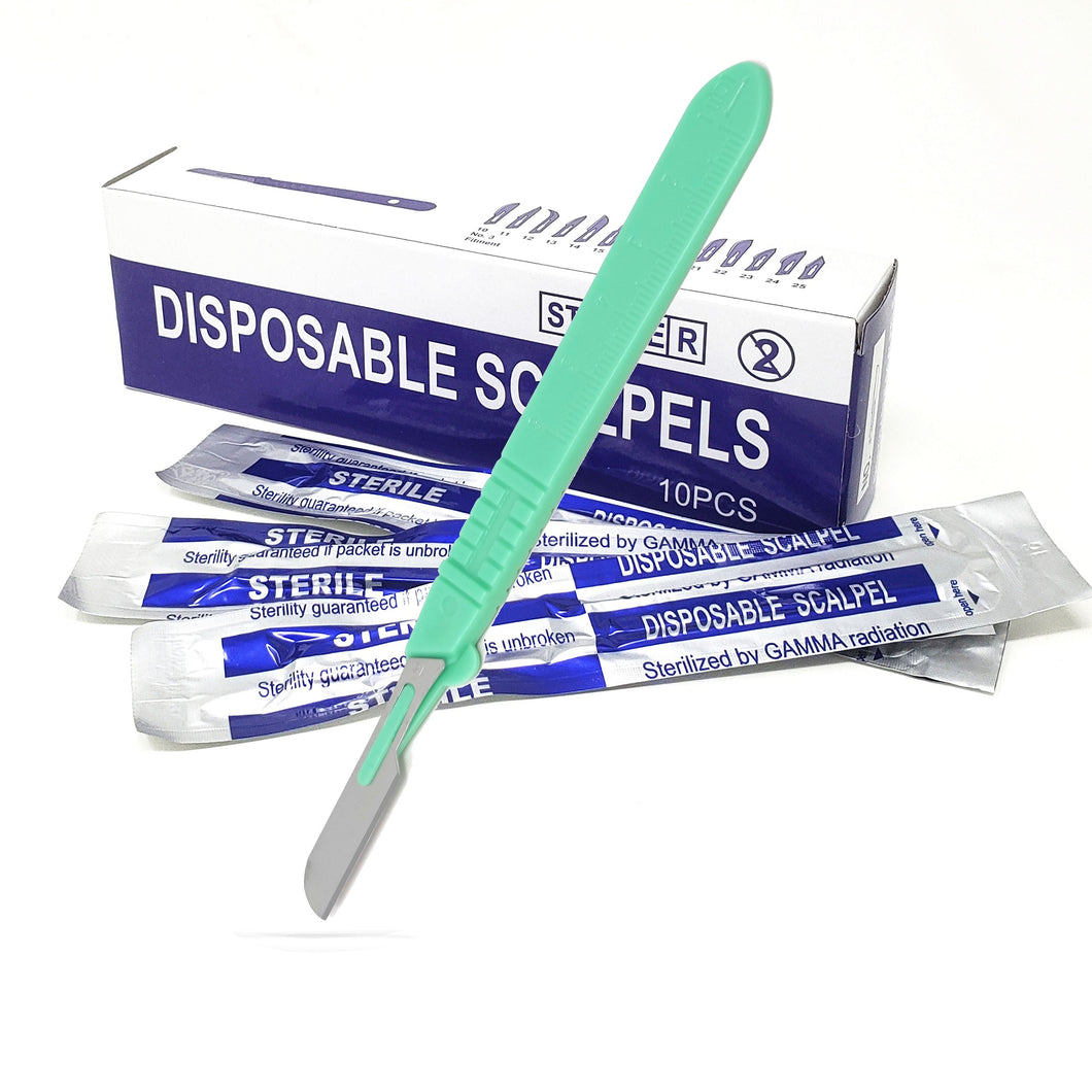 Disposable Scalpels #16, 10/bx Carbon Steel Blades, Plastic Handle