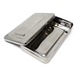 Stainless Steel Medical Sterilizer Box Instrument Organizer Storage Tray with Lid - 10L x 6W x 2H