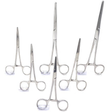 Load image into Gallery viewer, Ultimate Hemostat 6 Pc Set Stainless Steel Locking Forceps Ideal for Hobby, Electronics, Fishing and Taxidermy, Serrated Ends, Stainless Steel
